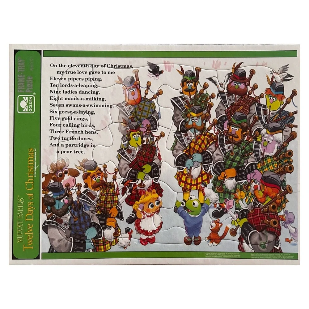Vintage 1994 Muppet Babies 12 Days of Christmas Puzzle Tray (set of 8)